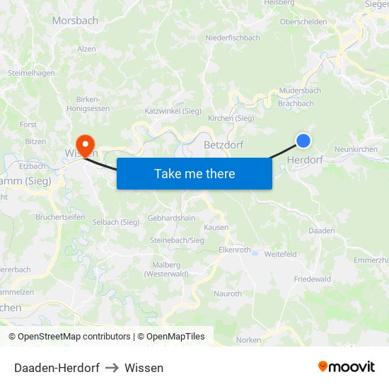 Daaden-Herdorf to Wissen map