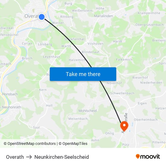 Overath to Neunkirchen-Seelscheid map