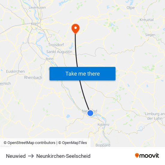 Neuwied to Neunkirchen-Seelscheid map