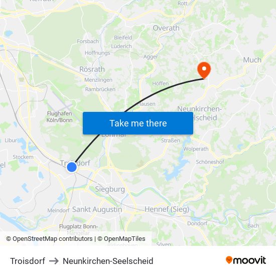 Troisdorf to Neunkirchen-Seelscheid map