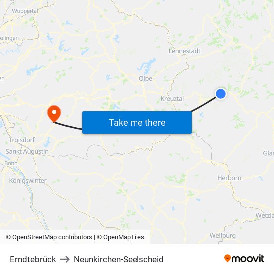 Erndtebrück to Neunkirchen-Seelscheid map