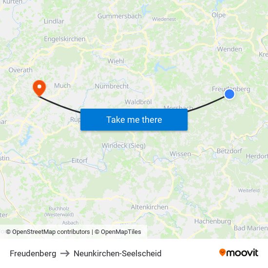 Freudenberg to Neunkirchen-Seelscheid map