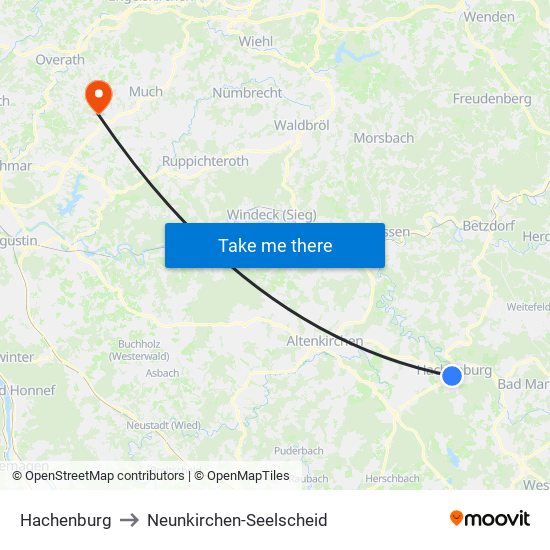 Hachenburg to Neunkirchen-Seelscheid map