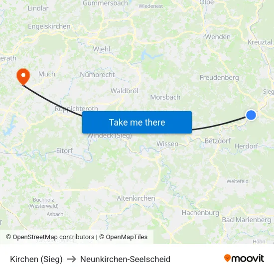 Kirchen (Sieg) to Neunkirchen-Seelscheid map