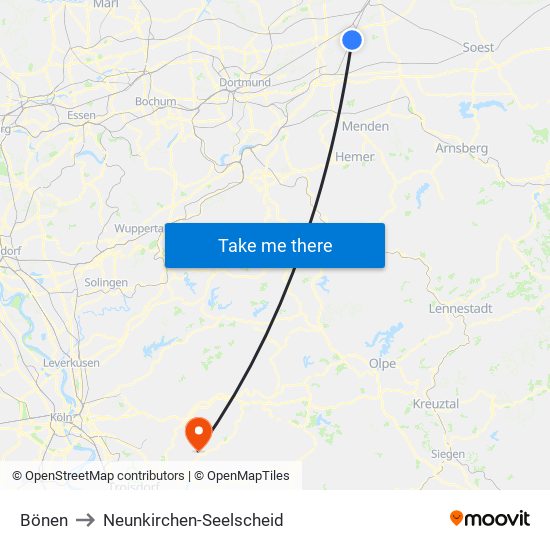 Bönen to Neunkirchen-Seelscheid map