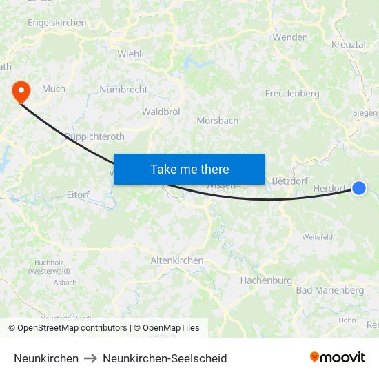 Neunkirchen to Neunkirchen-Seelscheid map