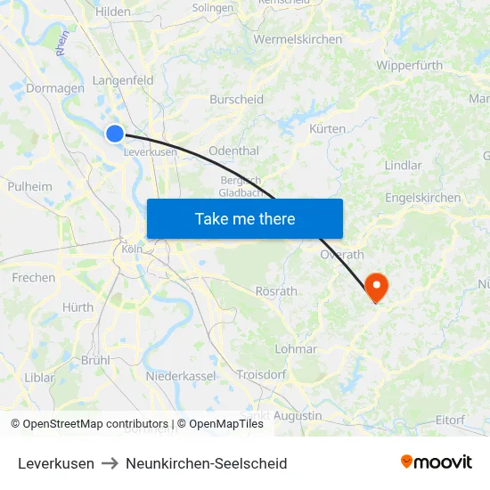 Leverkusen to Neunkirchen-Seelscheid map
