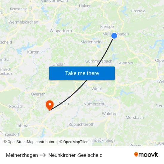 Meinerzhagen to Neunkirchen-Seelscheid map