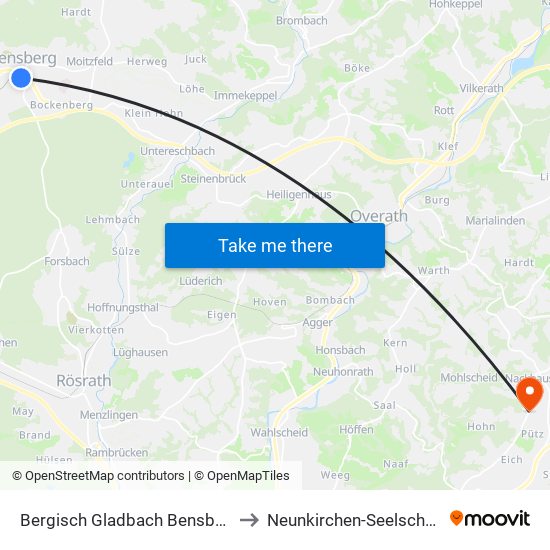 Bergisch Gladbach Bensberg to Neunkirchen-Seelscheid map