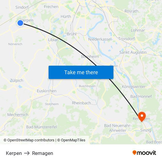 Kerpen to Remagen map