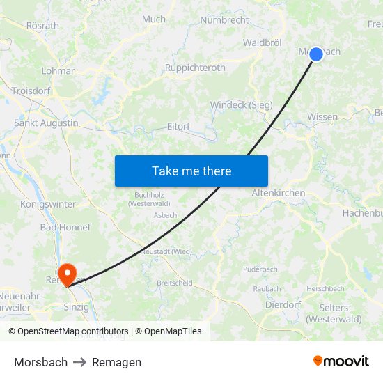 Morsbach to Remagen map