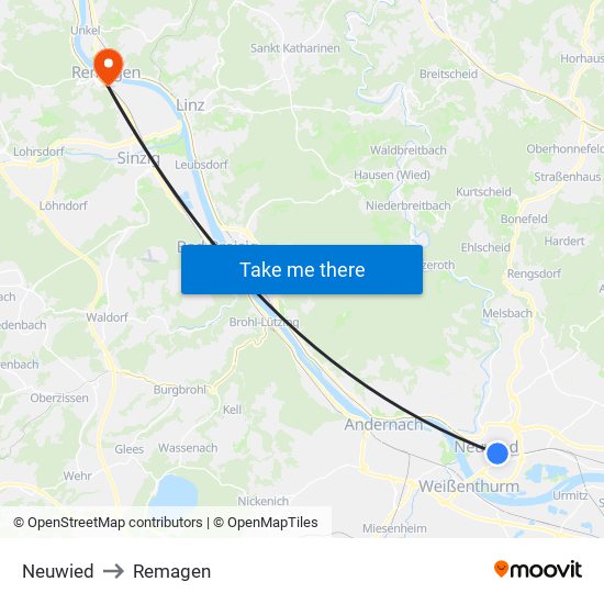 Neuwied to Remagen map