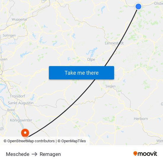 Meschede to Remagen map