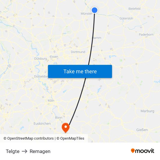 Telgte to Remagen map