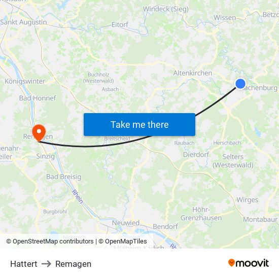 Hattert to Remagen map