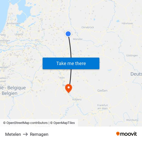 Metelen to Remagen map