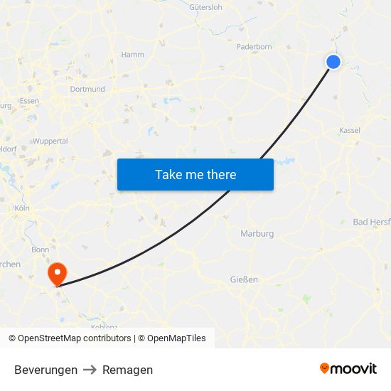 Beverungen to Remagen map