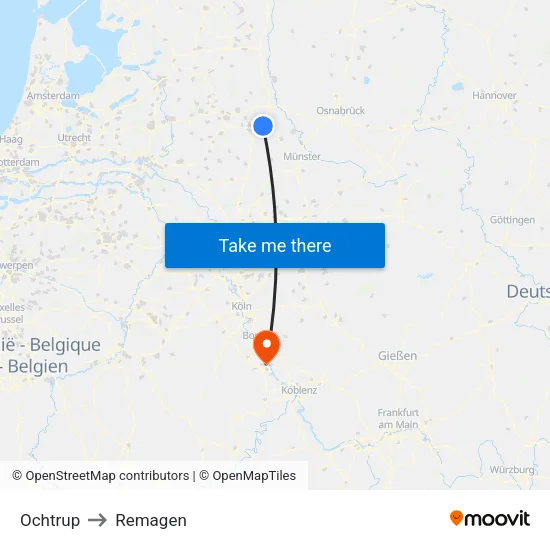 Ochtrup to Remagen map