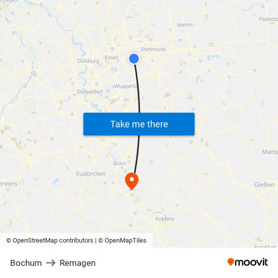 Bochum to Remagen map