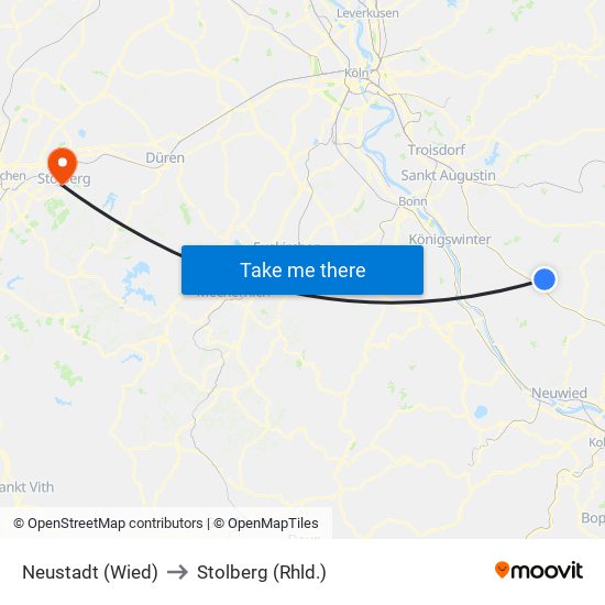 Neustadt (Wied) to Stolberg (Rhld.) map