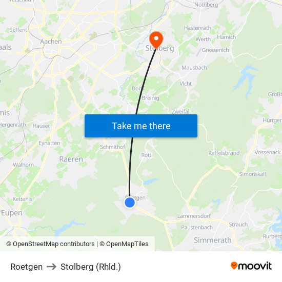 Roetgen to Stolberg (Rhld.) map