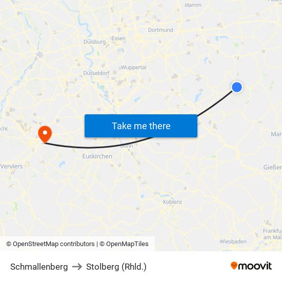 Schmallenberg to Stolberg (Rhld.) map