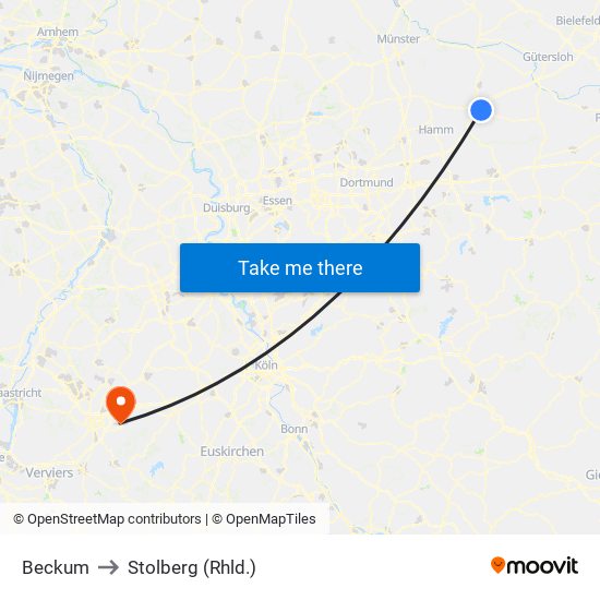 Beckum to Stolberg (Rhld.) map