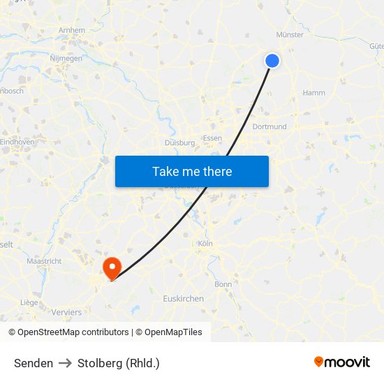 Senden to Stolberg (Rhld.) map