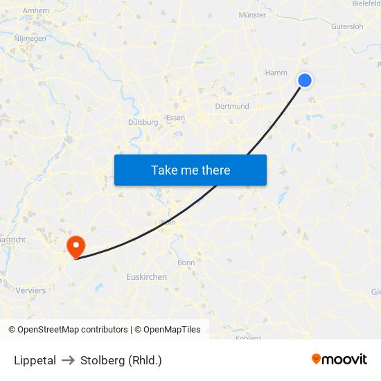 Lippetal to Stolberg (Rhld.) map