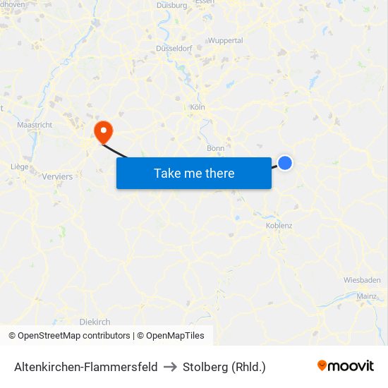 Altenkirchen-Flammersfeld to Stolberg (Rhld.) map