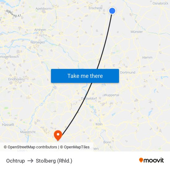 Ochtrup to Stolberg (Rhld.) map