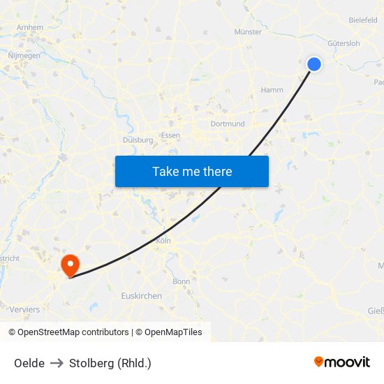 Oelde to Stolberg (Rhld.) map