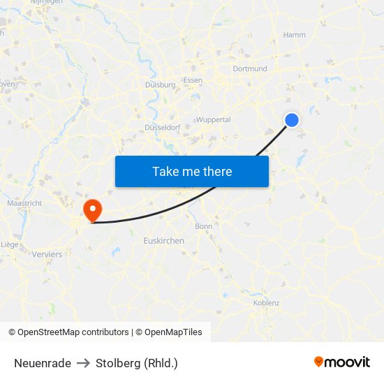 Neuenrade to Stolberg (Rhld.) map