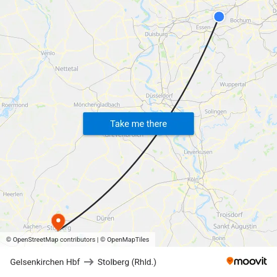 Gelsenkirchen Hbf to Stolberg (Rhld.) map