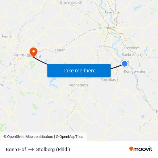 Bonn Hbf to Stolberg (Rhld.) map