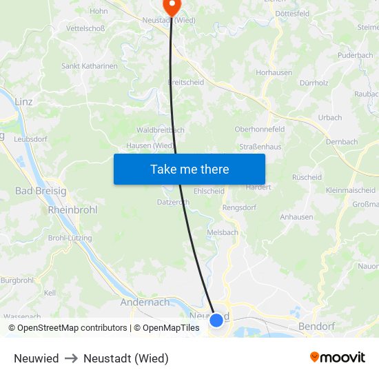 Neuwied to Neustadt (Wied) map
