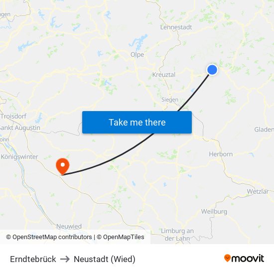 Erndtebrück to Neustadt (Wied) map