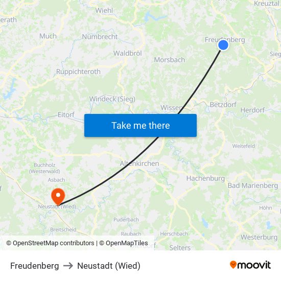 Freudenberg to Neustadt (Wied) map