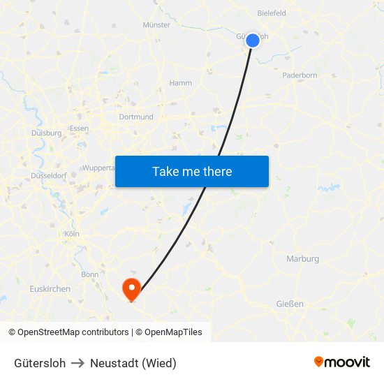 Gütersloh to Neustadt (Wied) map