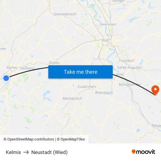 Kelmis to Neustadt (Wied) map