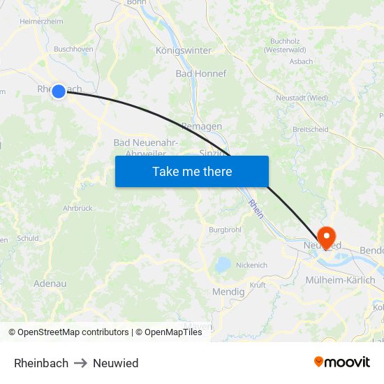 Rheinbach to Neuwied map