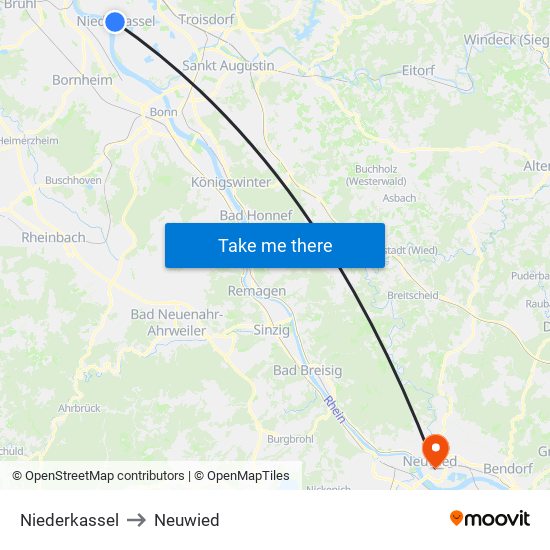 Niederkassel to Neuwied map