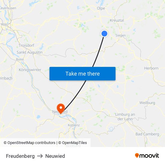 Freudenberg to Neuwied map