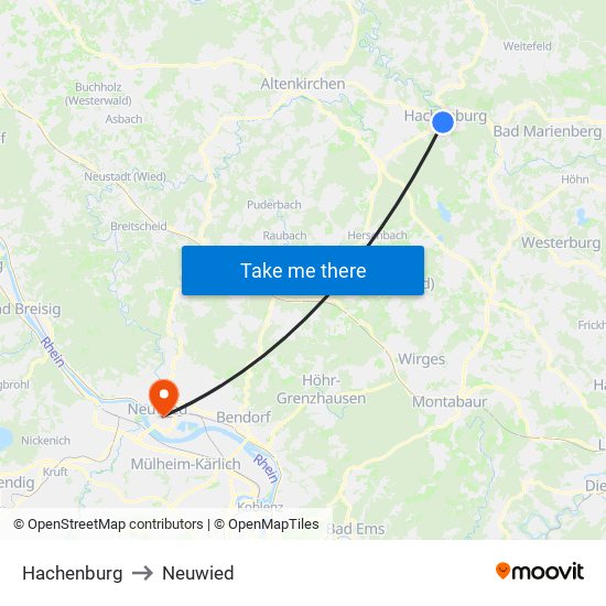 Hachenburg to Neuwied map