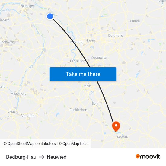 Bedburg-Hau to Neuwied map