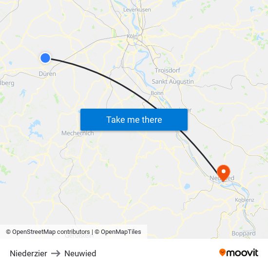 Niederzier to Neuwied map