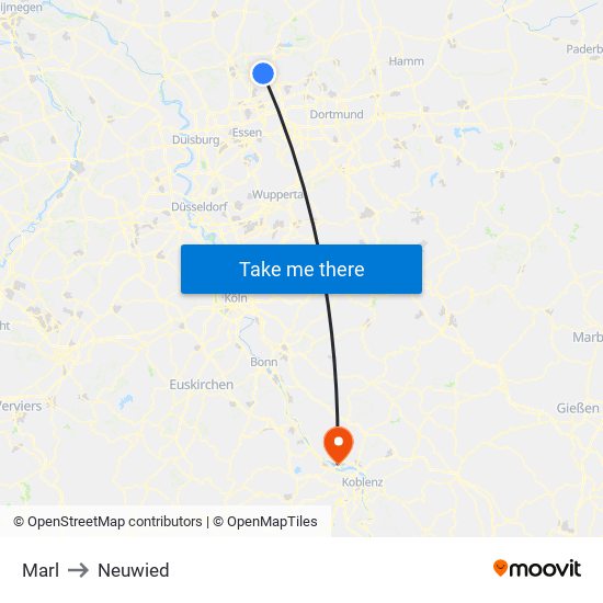 Marl to Neuwied map