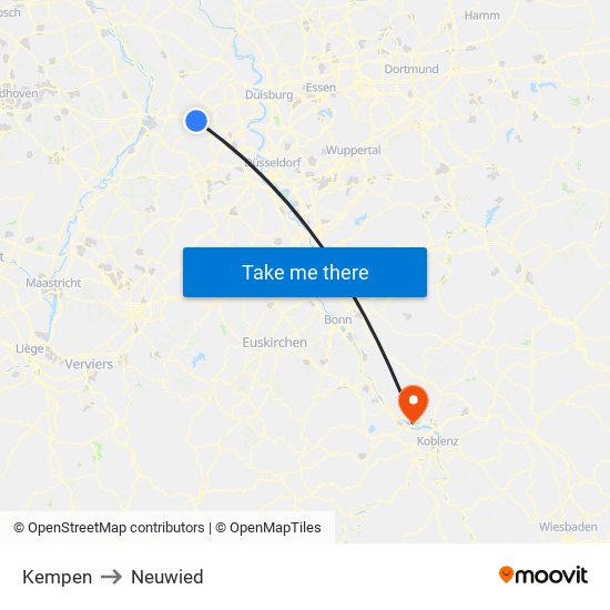 Kempen to Neuwied map