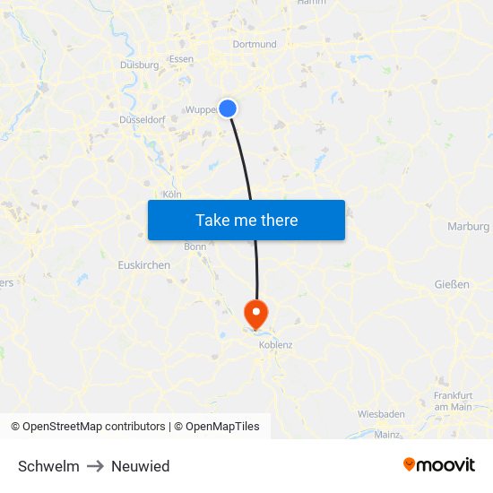 Schwelm to Neuwied map