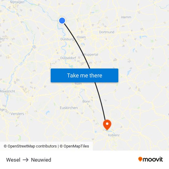 Wesel to Neuwied map